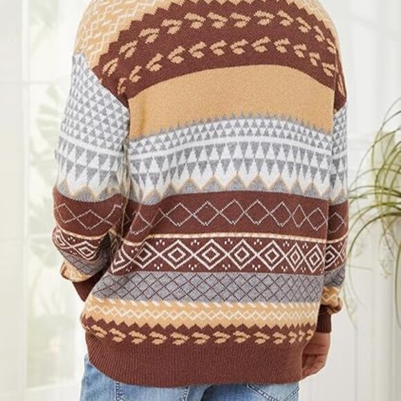 Vintage Style Fair Isle Scandi Sweater Striped Oversized Cozy Retro Boho XL - Picture 16 of 16